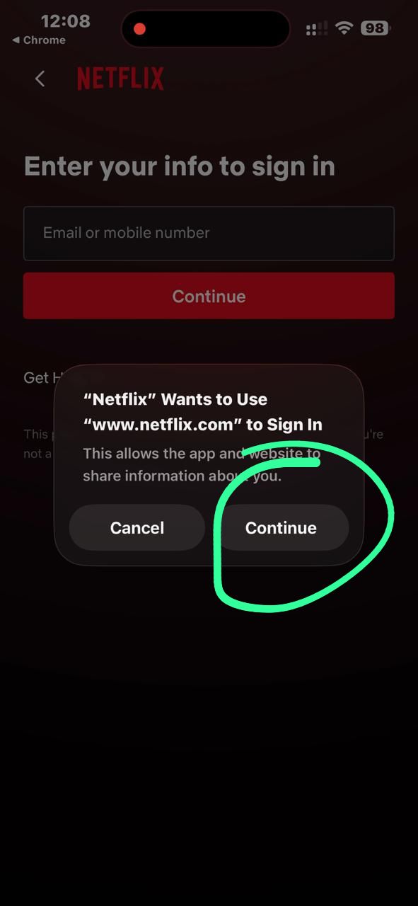 Continue Popup